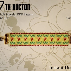 7th Doctor Odd Count Peyote Stitch Beaded Bracelet Pattern - Doctor Who, Sylvester McCoy, tutoriel de tissage de perles, bracelet perlé, perlage
