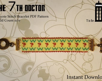 7th Doctor Odd Count Peyote Stitch Beaded Bracelet Pattern - Doctor Who, Sylvester McCoy, beadweaving tutorial, beaded bracelet, beadwork