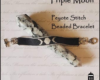 Triple Moon Goddess bracelet in fantasy boho Wicca witch magic hipster style peyote stitch beadwork