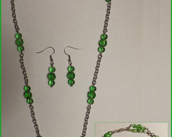 Green Necklace, Earrings, Bracelet, and Ring