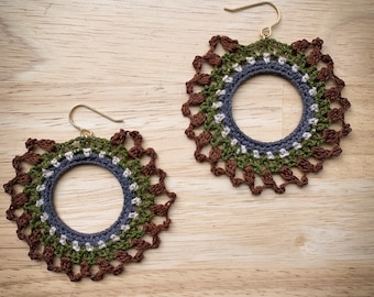 Crocheted hoop earrings- forest colors