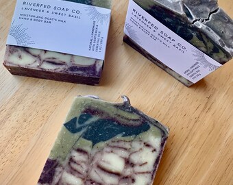 All-Natural Handmade soap- Lavender and Sweet Basil- all natural- no synthetic dyes or fragrances- palm free- gift box available