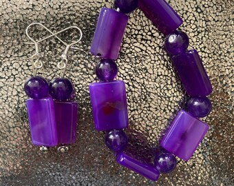 Amethyst Stretch Bracelet and Earrings Set