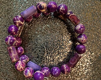 Purple Imperial Jasper Memory Wire Bracelet