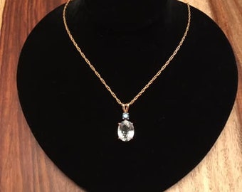 Aquamarine and Blue Diamond Necklace in 14k Gold