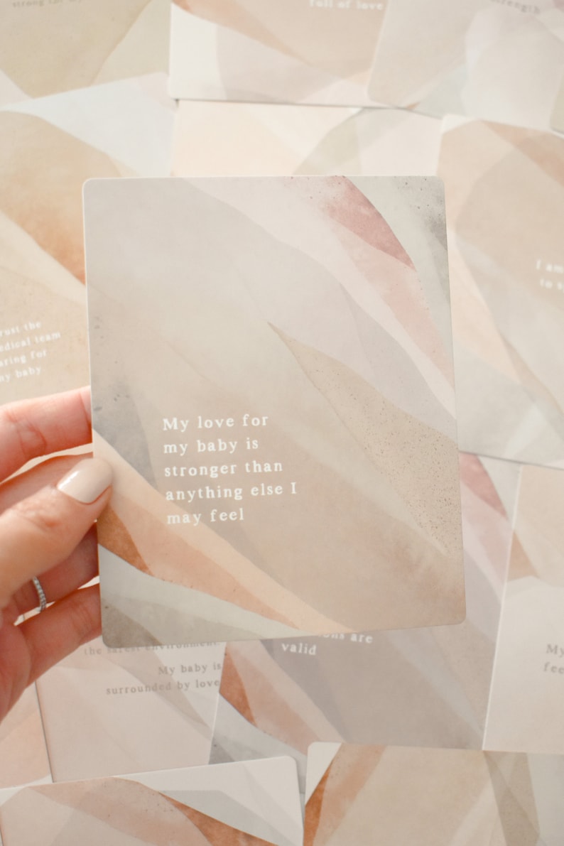 NICU Mama Affirmation Card from Fourth Trimester Mama that reads "My love for my baby is stronger than anything else I may feel"