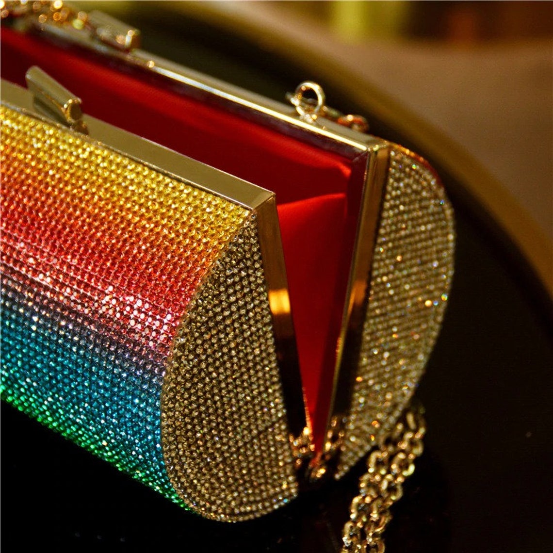 Rainbow Rhinestone Purse Evening Bags for Women Luxury Party Etsy