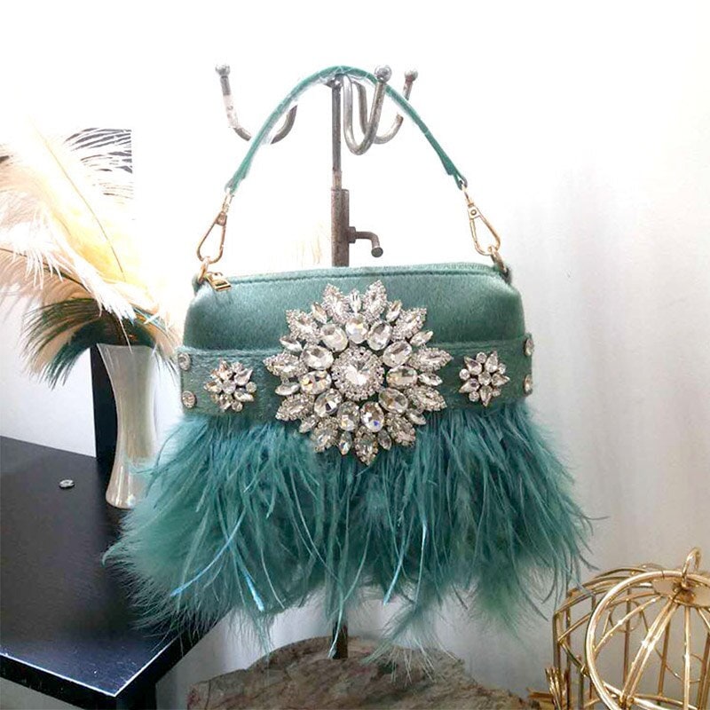 feather clutch purse