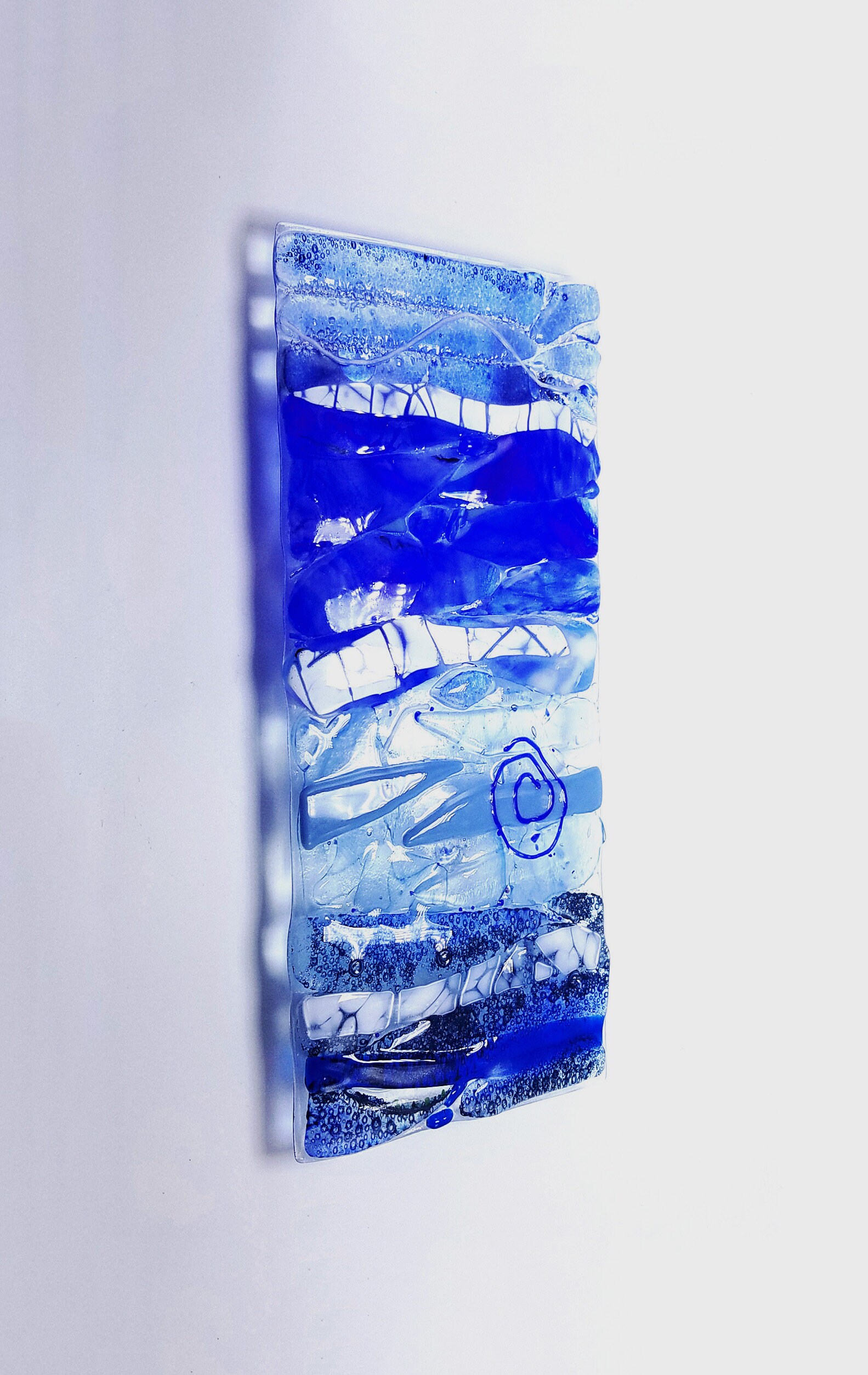 6x12 Fused glass wall art panel Cobalt blue aqua bubble Etsy