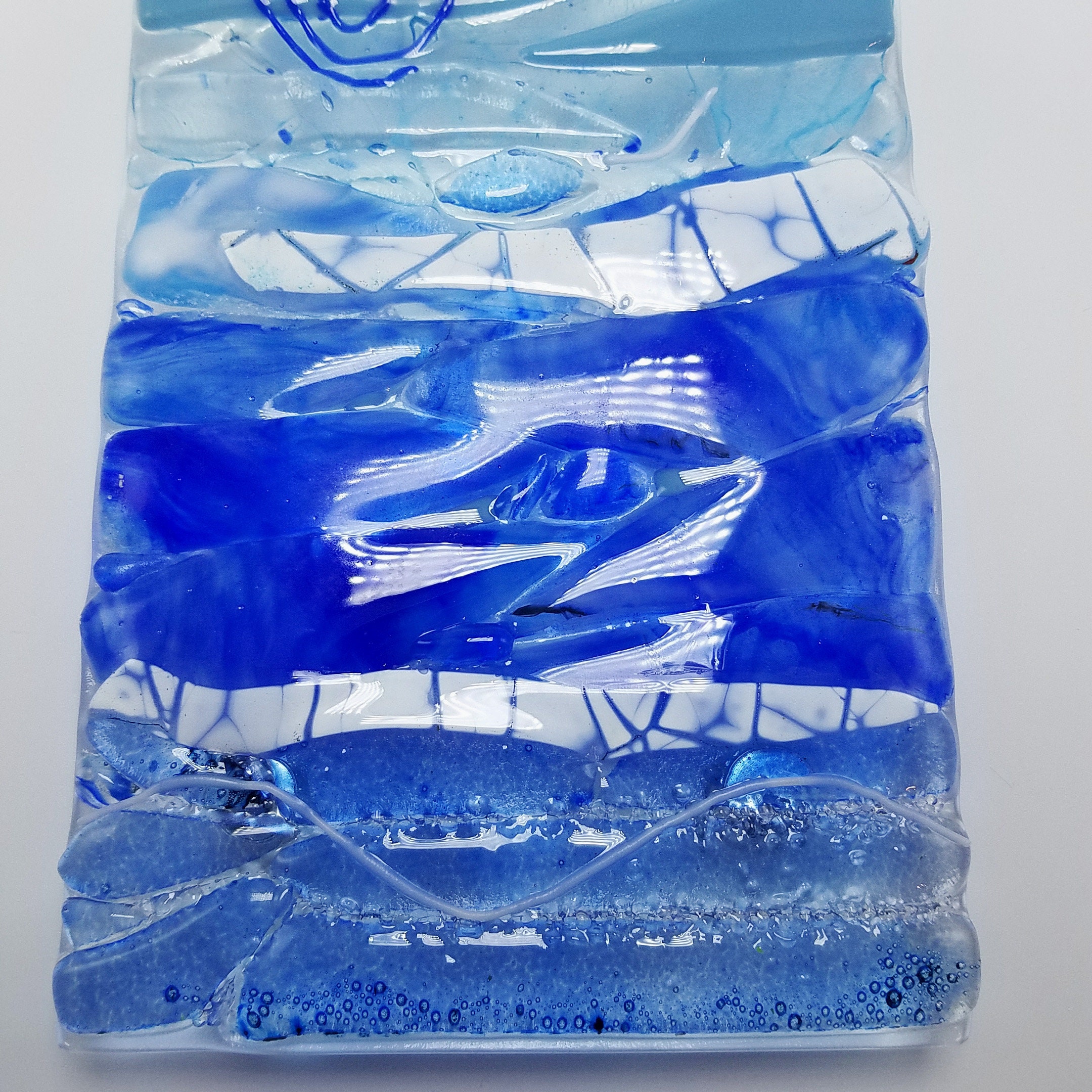 6x12 Fused glass wall art panel Cobalt blue aqua bubble Etsy