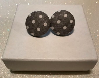 Grey & White Button Earrings, Grey Earrings, Nickel Free, 3/4" Size Earrings, Stylish Earrings