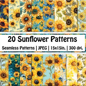 Sunflower SEAMLESS Patterns | Sunflower digital paper | Yellow Floral Pattern | Summer Seamless Pattern | Printable | Instant Download |