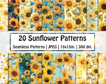 Sunflower SEAMLESS Patterns | Sunflower digital paper | Yellow Floral Pattern | Summer Seamless Pattern | Printable | Instant Download |