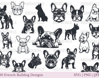 French Bulldog Bundle | Logo Vinyl Stencil | Frenchie Clipart Print | Cricut Cutting files, Silhouette Cameo | Svg, Png, JPEG