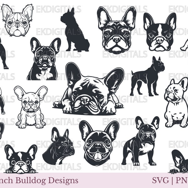 French Bulldog Bundle | Logo Vinyl Stencil | Frenchie Clipart Print | Cricut Cutting files, Silhouette Cameo | Svg, Png, JPEG