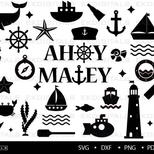 Nautical Theme Bundle | Logo Vinyl Stencil | Beach Pirate Clipart Print | Cricut Cutting files, Silhouette Cameo | Svg, Png, Dxf, Eps, Pdf