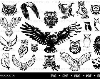 Nocturnal Owl Bundle | Vinyl Logo Decal Stencil | Clipart Printable, Cutting files Cricut, Silhouette Cameo | Svg, Png, Dxf, Eps, Pdf
