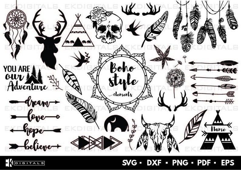bohemian tribal bundle logo vinyl stencil boho style etsy
