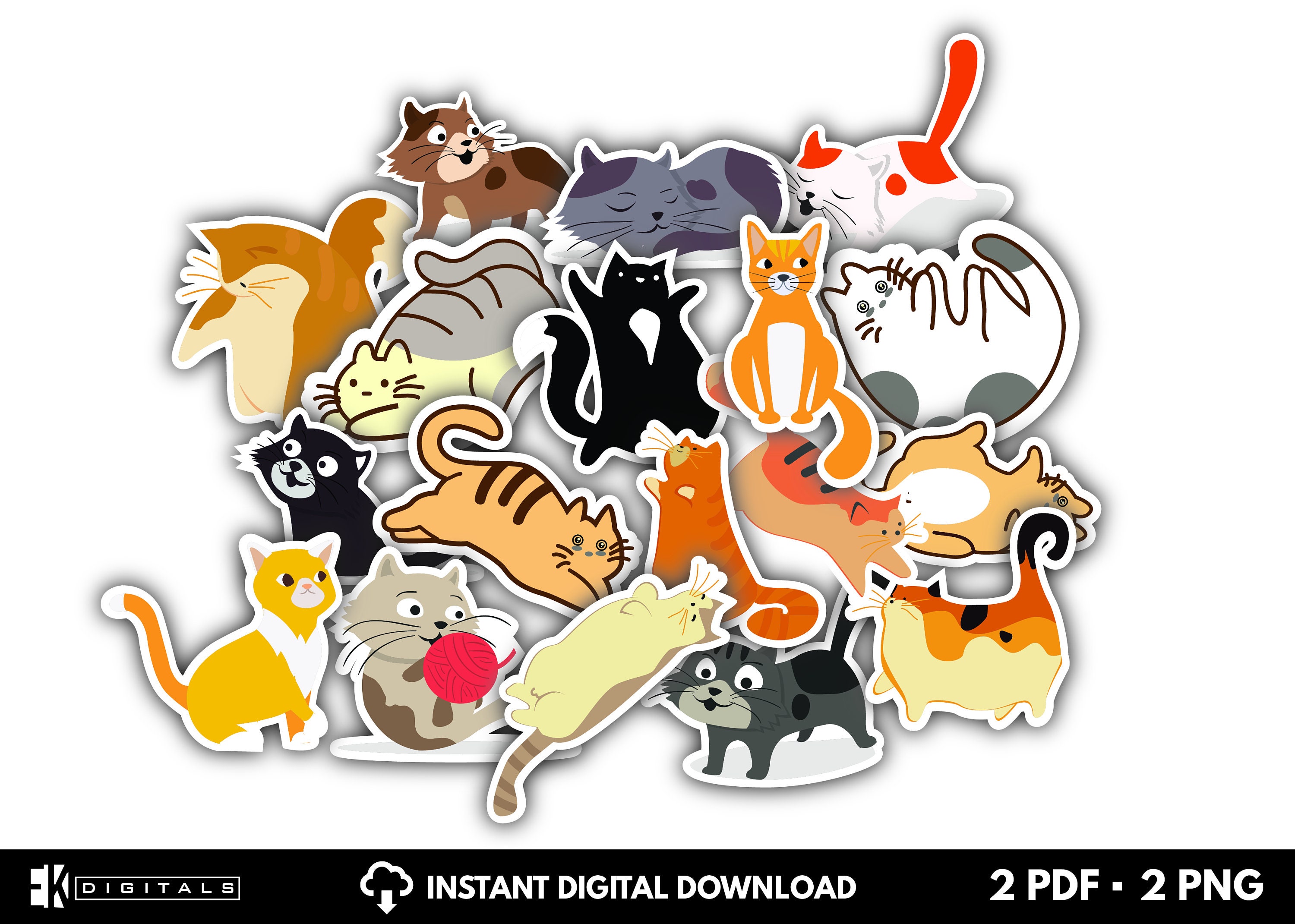 cat sticker bundle planner accessories cute printables etsy