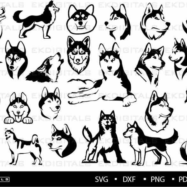 Bundle Husky (fr) Vinyl Logo Decal Stencil - France Clipart Imprimable, Fichiers de coupe Cricut, Silhouette Cameo (fr) Svg, Png, Dxf, Eps, Pdf