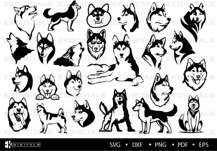 Husky Bundle | Vinyl Logo Decal Stencil | Clipart Printable, Cutting files Cricut, Silhouette Cameo | Svg, Png, Dxf, Eps, Pdf