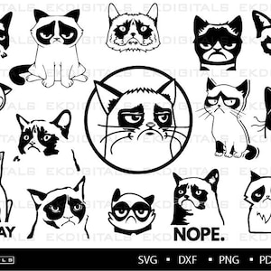Chat grincheux Bundle | Pochoir vinyle logo | Chat en colère graphiques Vector Print | Cricut coupe fichiers, silhouette Cameo | SVG, png, DXF, EPS, PDF