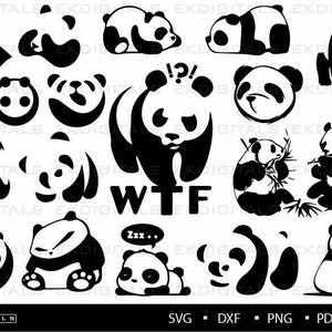 Pacote mais fofo dos ursos panda | Estêncil de decalque de logotipo de vinil | Clipart para impressão, arquivos de corte Cricut, Silhouette Cameo | Svg, Png, Dxf, Eps, Pdf