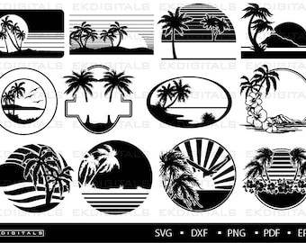 Palm Beaches Bundle | Logo Vinyl Stencil | Summer Time Clipart Print | Cricut Cutting files, Silhouette Cameo | Svg, Png, Dxf, Eps, Pdf