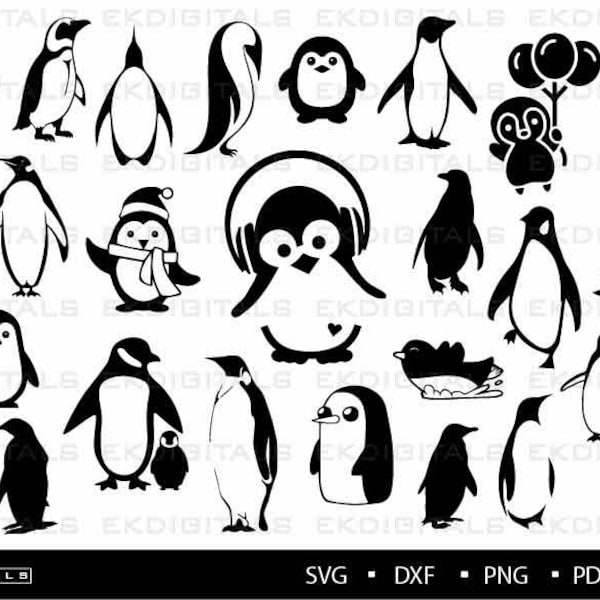 Penguin Bundle | Vinyl Logo Decal Stencil | Clipart Printable, Cutting files Cricut, Silhouette Cameo | Svg, Png, Dxf, Eps, Pdf