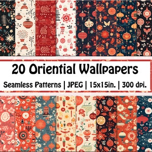 Chinese Lanterns SEAMLESS Patterns | Traditional Asian backdrop digital paper | Chinese Seamless Pattern| Printable | Instant Download |