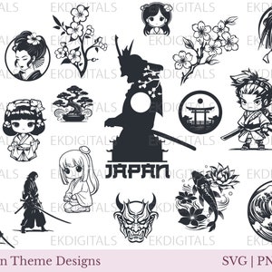 日本 SVG、日本の芸術、文化、シンボル、桜、芸者、富士山の風景、日本の折り紙、着物サムライアニメ