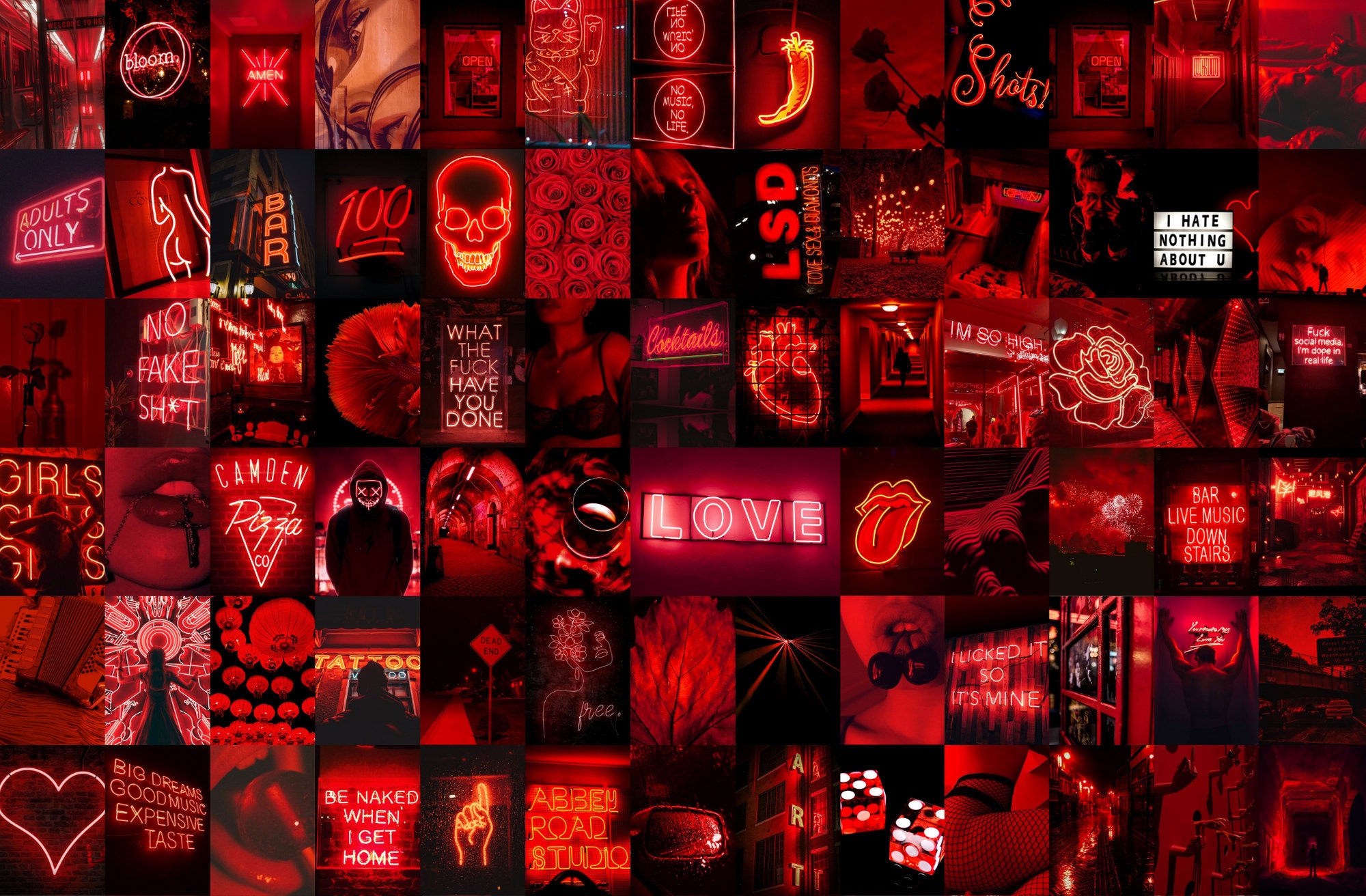 80pc DIGITAL PRINTS Wall Collage Kit Neon Red Etsy UK