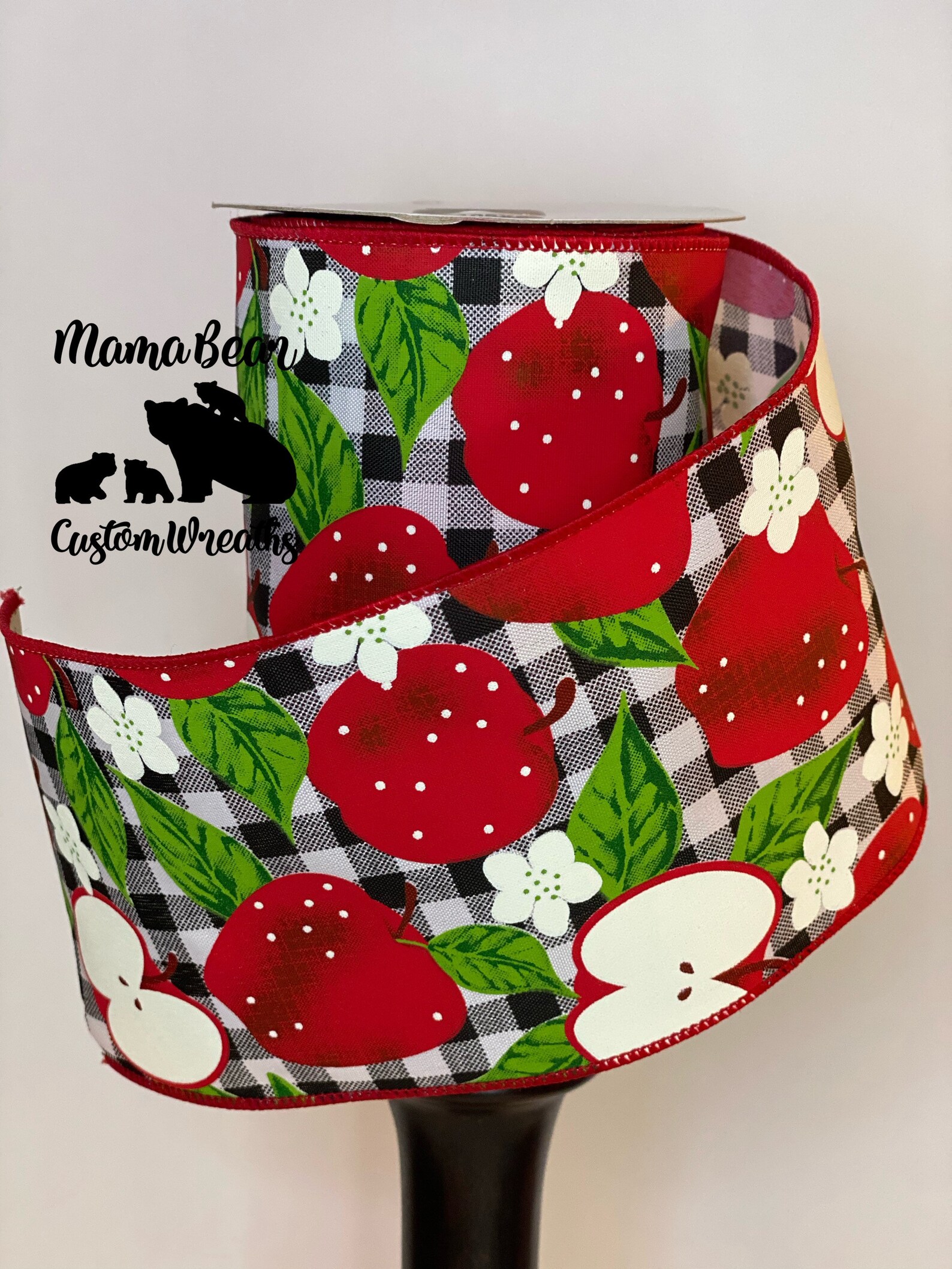 Red Apple Gingham Wired Ribbon Fruit Ribbon Apple Wired | Etsy