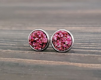 Small Red Wine Druzy Earrings (8mm)