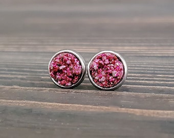 Small Red Wine Druzy Earrings (8mm) | Raw Druzy Studs | Stone Crystal Earrings | Gemstone Earrings | Sparkly Boho Earrings | Gifts for Her