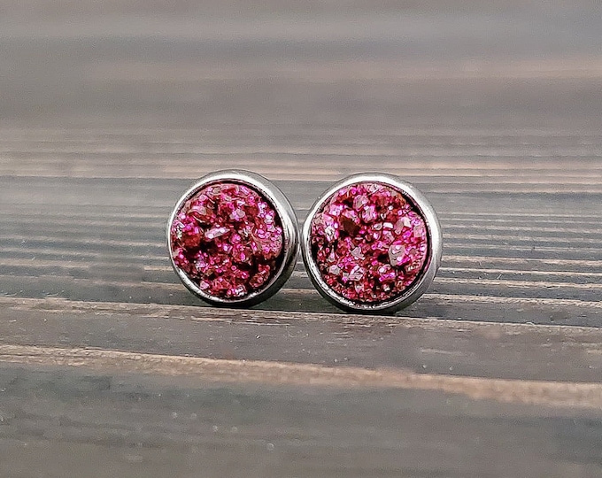 Small Red Wine Druzy Earrings (8mm)