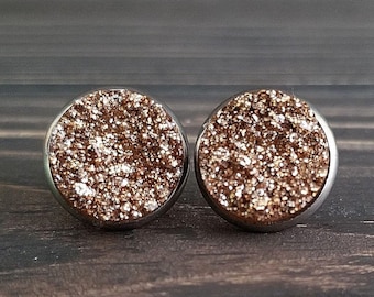 Hypoallergenic Crushed Gold Druzy Earrings (12mm)