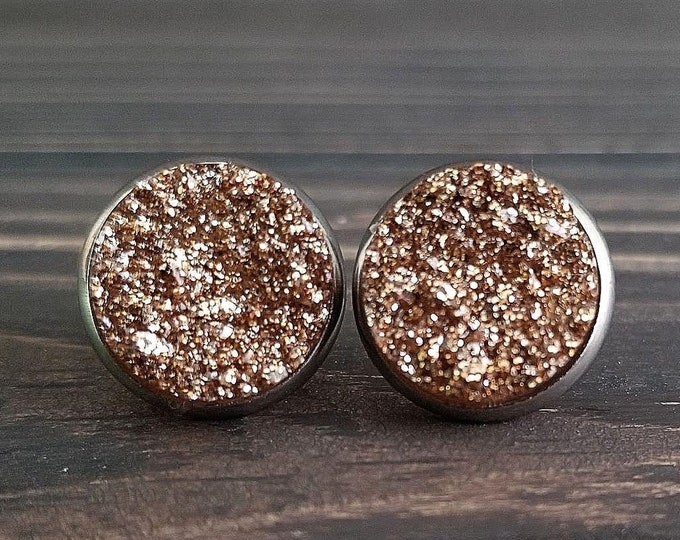 Hypoallergenic Crushed Gold Druzy Earrings (12mm)