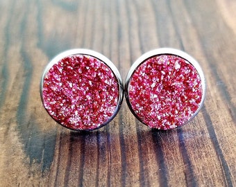 Pink Druzy Earrings (12mm)