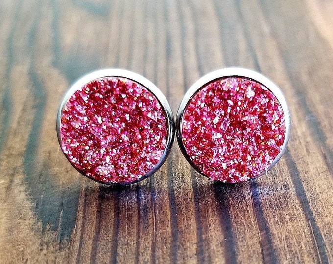 Pink Druzy Earrings (12mm)