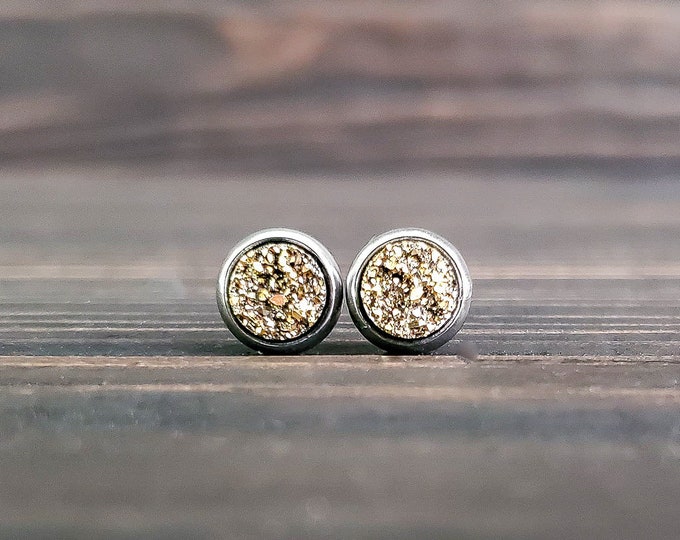 Tiny Gold Druzy Earrings (6mm)