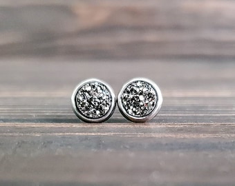 Tiny Silver Druzy Earrings (6mm)