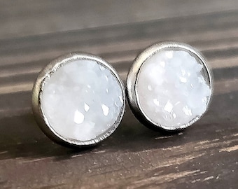 Small Icy White Druzy Earrings (8mm)