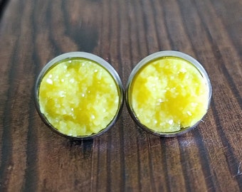 Crystal Yellow Druzy Earrings (12mm)