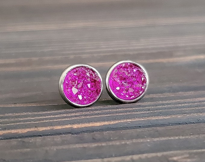 Small Pink Druzy Earrings (8mm)