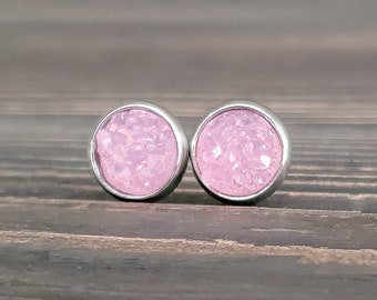 Small Rose Pink Druzy Earrings (8mm)