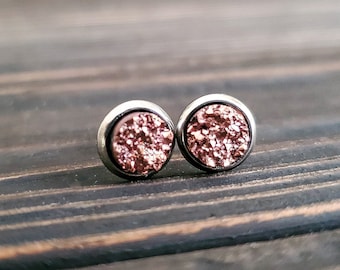 Tiny Rose Gold Druzy Earrings (6mm)