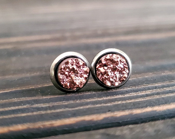 Tiny Rose Gold Druzy Earrings (6mm)