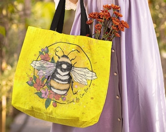 Honey Bumble Bee Tote Bag | Bee Lover Gift | Durable Eco Market AOP Shoulder Bag | Reusable Grocery Bag | Bee Lover Gift