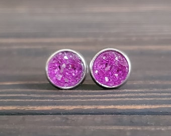 Small Violet Purple Druzy Earrings (8mm)